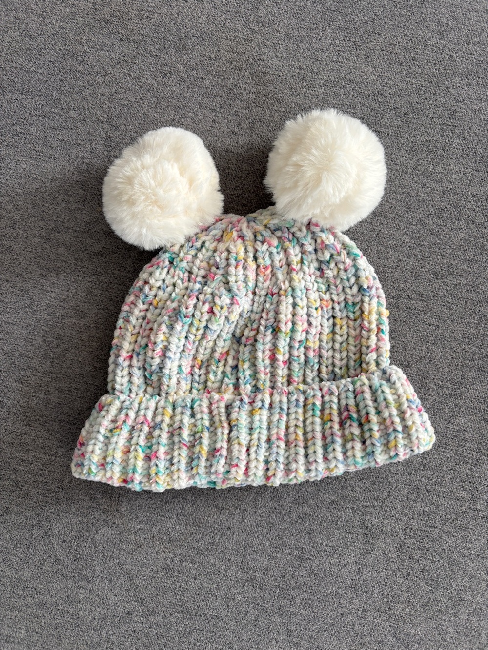 Old Navy Multicolor Knit Beanie with Cream Pom Poms